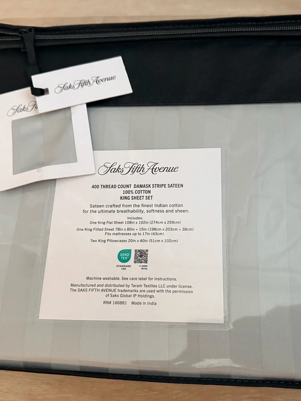 Saks Fifth Avenue KING Sheet Set Grey 4 pc Flat/Fitted/2 Pillowcases 400 TC